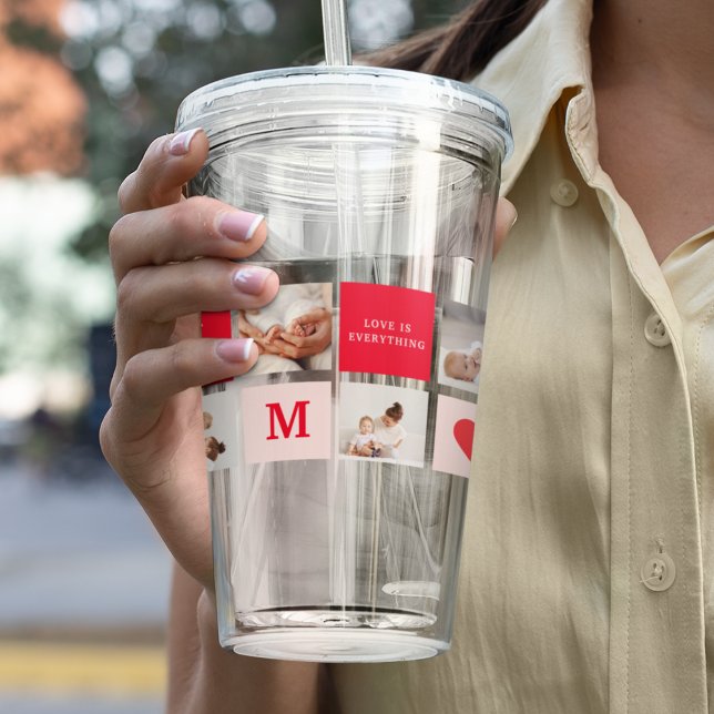 Modern Collage Photo Red & Pink Best Mom Ever Gift Acrylic Tumbler (Creator Uploaded)