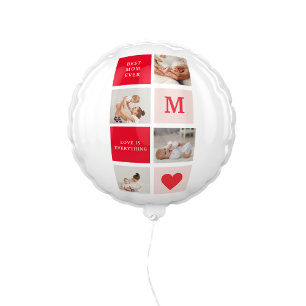 Modern Collage Photo Red & Pink Best Mom Ever Gift Balloon