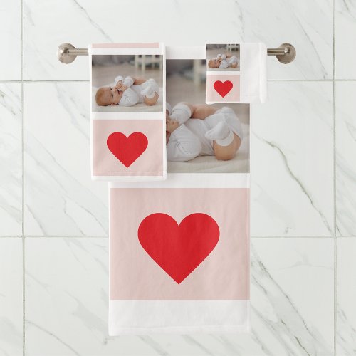 Modern Collage Photo Red  Pink Best Mom Ever Gift Bath Towel Set