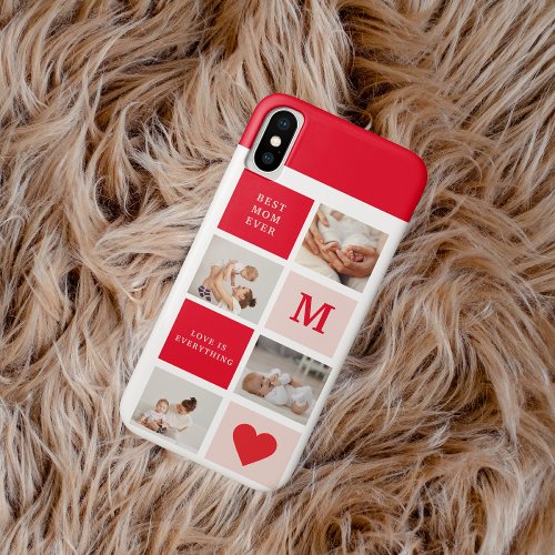 Modern Collage Photo Red  Pink Best Mom Ever Gift iPhone XS Case