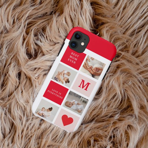 Modern Collage Photo Red  Pink Best Mom Ever Gift iPhone 11 Case