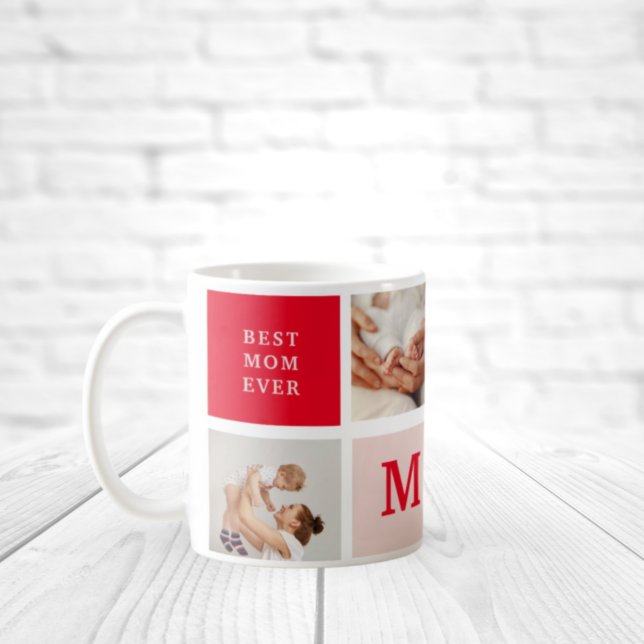 Modern Collage Photo Red & Pink Best Mom Ever Gift Coffee Mug (Creator Uploaded)