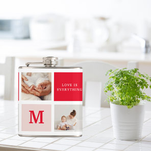 Modern Collage Photo Red & Pink Best Mom Ever Gift Flask