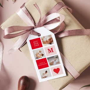 Modern Collage Photo Red & Pink Best Mom Ever Gift Gift Tags