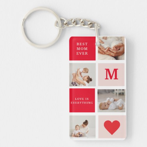 Modern Collage Photo Red  Pink Best Mom Ever Gift Keychain