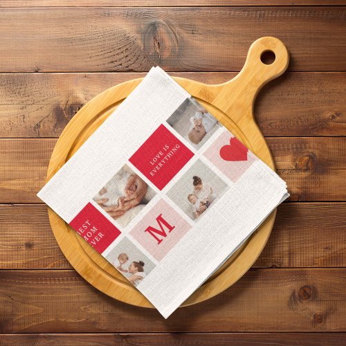 Modern Collage Photo Red  Pink Best Mom Ever Gift Kitchen Towel