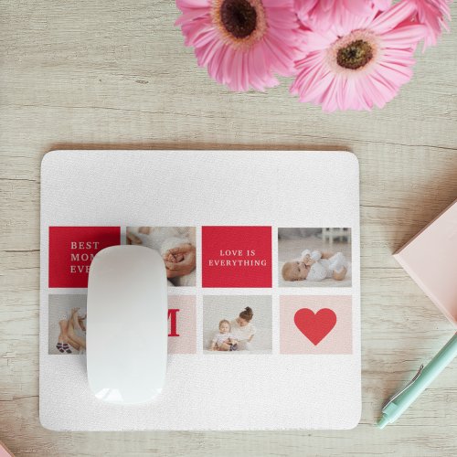 Modern Collage Photo Red  Pink Best Mom Ever Gift Mouse Pad