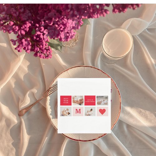 Modern Collage Photo Red  Pink Best Mom Ever Gift Napkins