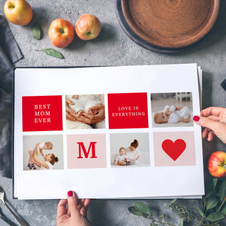 Modern Collage Photo Red & Pink Best Mom Ever Gift Placemat