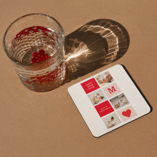 Modern Collage Photo Red & Pink Best Mom Ever Gift Square Paper Coaster
