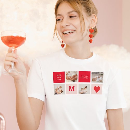 Modern Collage Photo Red  Pink Best Mom Ever Gift T_Shirt