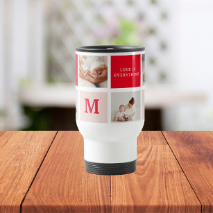 Modern Collage Photo Red & Pink Best Mom Ever Gift Travel Mug