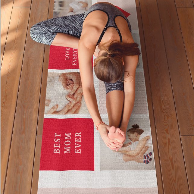 Modern Collage Photo Red & Pink Best Mom Ever Gift Yoga Mat (Creator Uploaded)