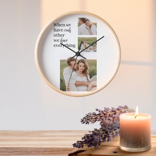 Modern Collage  Photo Romantic Couple Quote Gift Clock