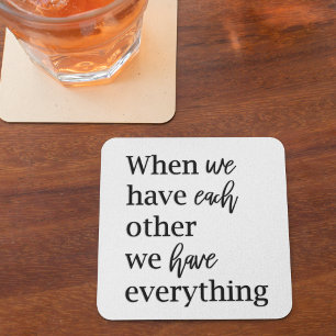 Modern Collage Photo Romantic Couple Quote Gift Square Paper Coaster