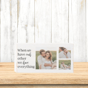 Modern Collage Photo Romantic Couple Quote Gift Wooden Box Sign
