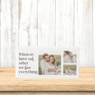 Modern Collage  Photo Romantic Couple Quote Gift Wooden Box Sign