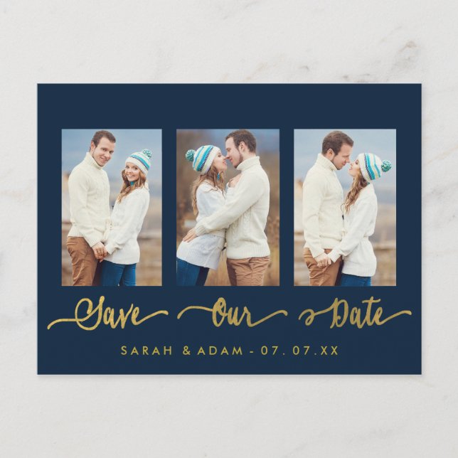 Modern Collage Photo Save the Date Postcard (Front)