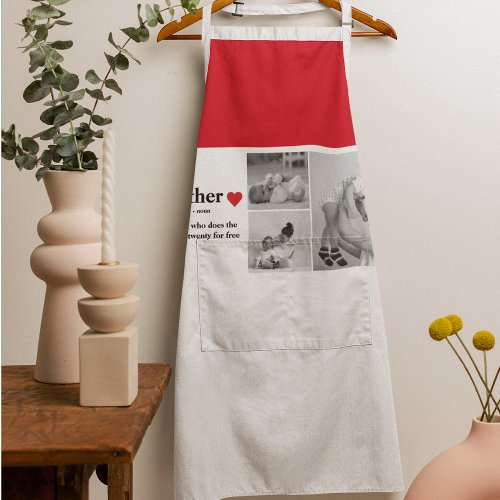 Modern Collage Photo  Text Red Heart Mother Gift Apron