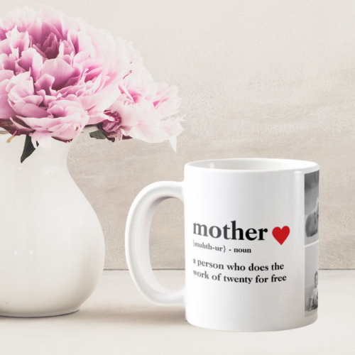 Modern Collage Photo  Text Red Heart Mother Gift Coffee Mug
