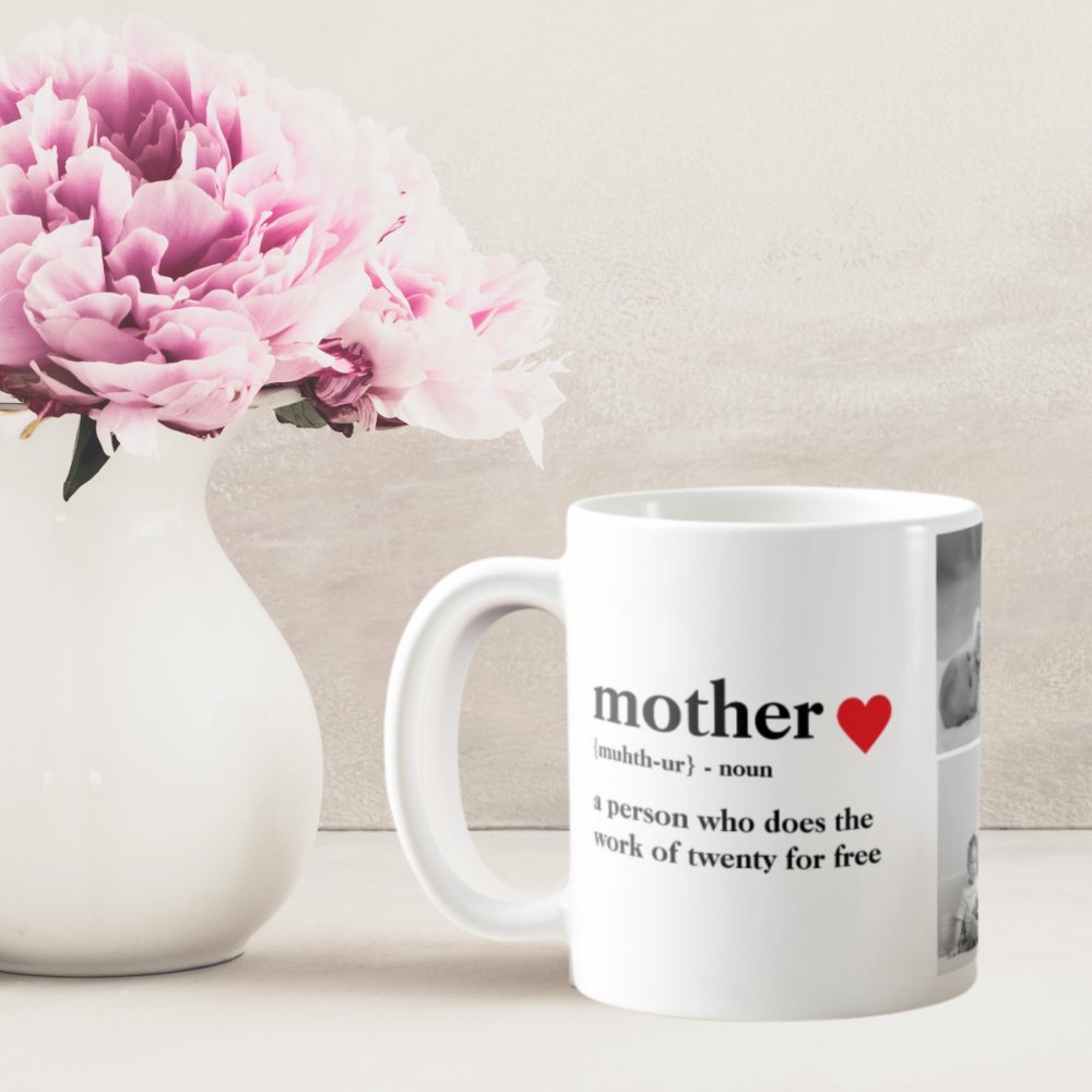 Discover Modern Collage Photo & Text Red Heart Mother Gift Custom Coffee Mug