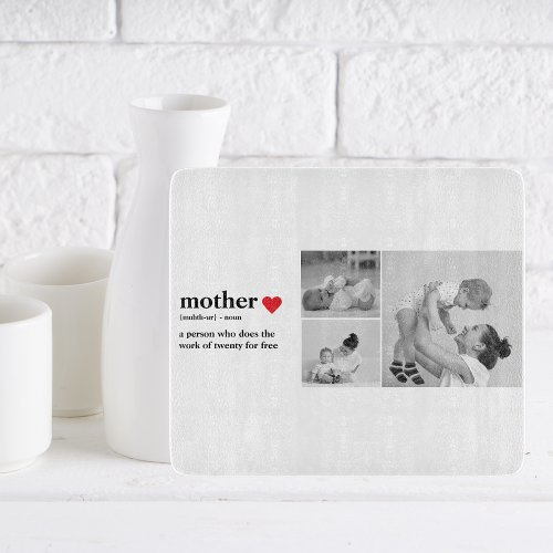 Modern Collage Photo  Text Red Heart Mother Gift Cutting Board