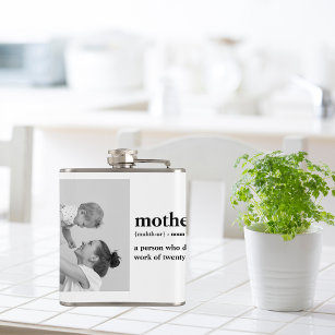 Modern Collage Photo & Text Red Heart Mother Gift Flask