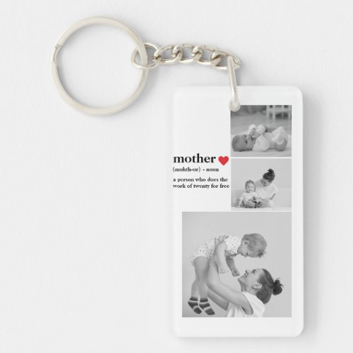 Modern Collage Photo  Text Red Heart Mother Gift Keychain