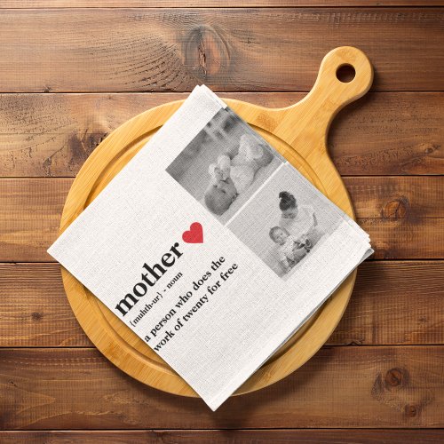 Modern Collage Photo  Text Red Heart Mother Gift Kitchen Towel