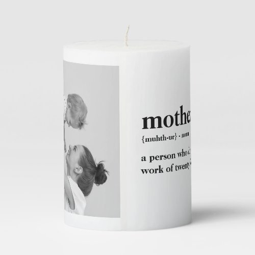Modern Collage Photo  Text Red Heart Mother Gift Pillar Candle
