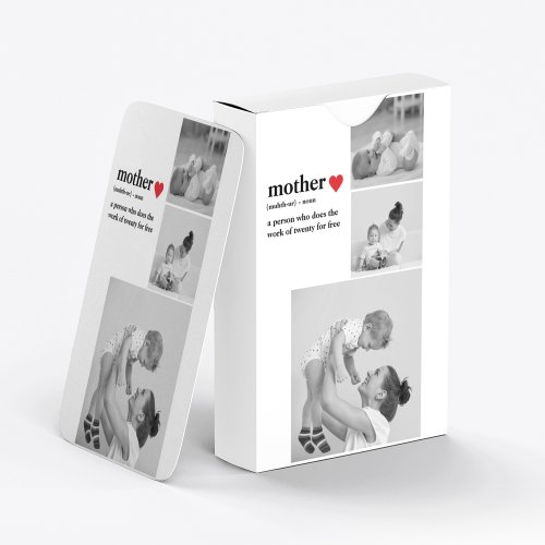 Modern Collage Photo  Text Red Heart Mother Gift Playing Cards