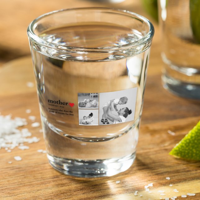Modern Collage Photo & Text Red Heart Mother Gift Shot Glass (Creator Uploaded)