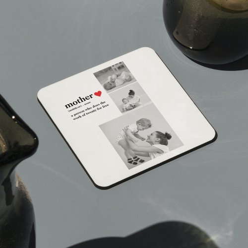 Modern Collage Photo  Text Red Heart Mother Gift Square Paper Coaster