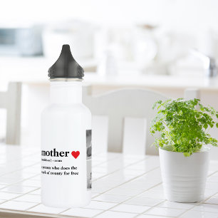Modern Collage Photo & Text Red Heart Mother Gift Stainless Steel Water Bottle