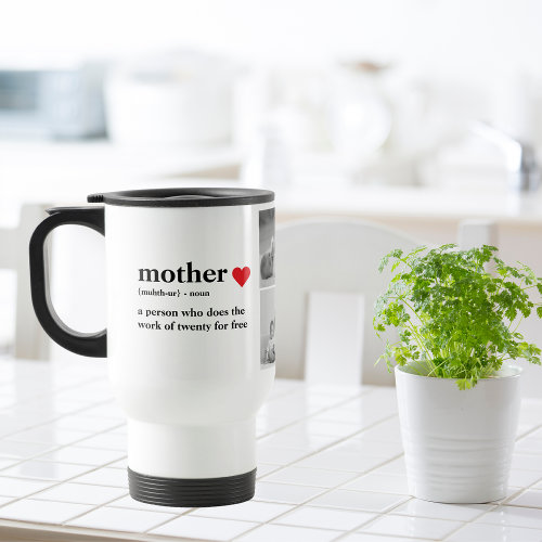 Modern Collage Photo  Text Red Heart Mother Gift Travel Mug