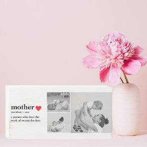 Modern Collage Photo & Text Red Heart Mother Gift Wooden Box Sign