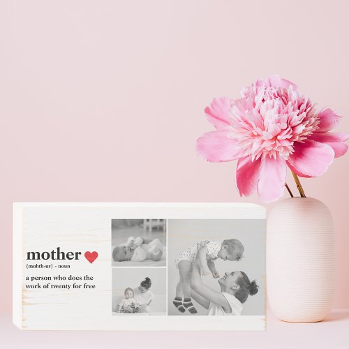 Modern Collage Photo  Text Red Heart Mother Gift Wooden Box Sign