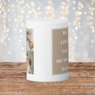 Modern Collage Photo & We Love Dad Gifts Pillar Candle