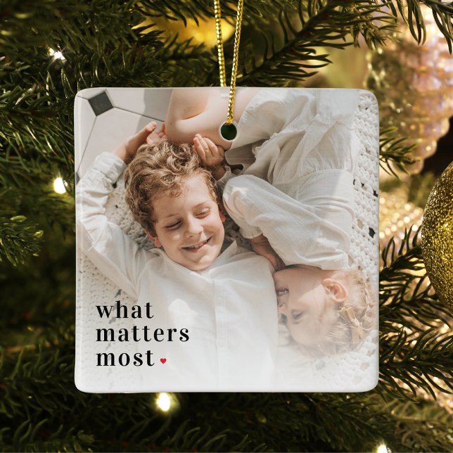 Modern Collage Photo What Matters Most Family Gift Ceramic Ornament (Creator Uploaded)