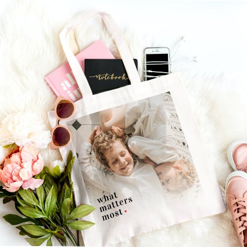 Modern Collage Photo What Matters Most Family Gift Tote Bag
