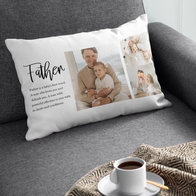 Modern Collage Photo With Father Best Quote Gift Lumbar Pillow (Creator Uploaded)
