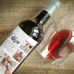 Modern Collage Photo With Father Best Quote Gift Wine Label