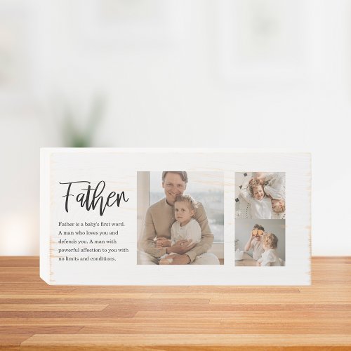 Modern Collage Photo With Father Best Quote Gift Wooden Box Sign