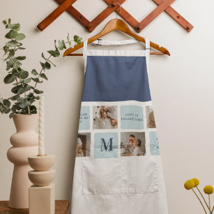Modern Collage Photos Blue Best Fathers Gift Apron