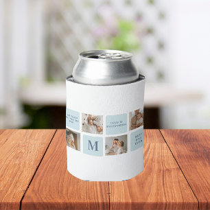 Modern Collage Photos Blue Best Fathers Gift Can Cooler