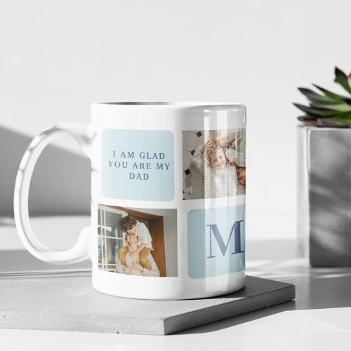 Modern Collage Photos Blue Best Fathers Gift Coffee Mug