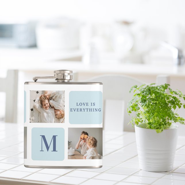 Modern Collage Photos Blue Best Fathers Gift Flask (Creator Uploaded)