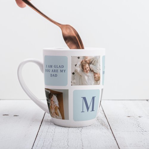 Modern Collage Photos Blue Best Fathers Gift Latte Mug