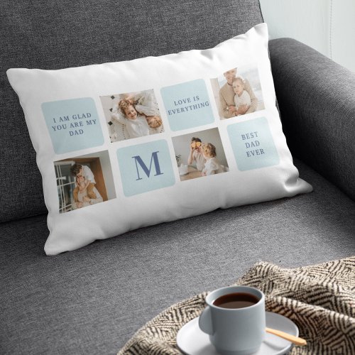 Modern Collage Photos Blue Best Fathers Gift Lumbar Pillow