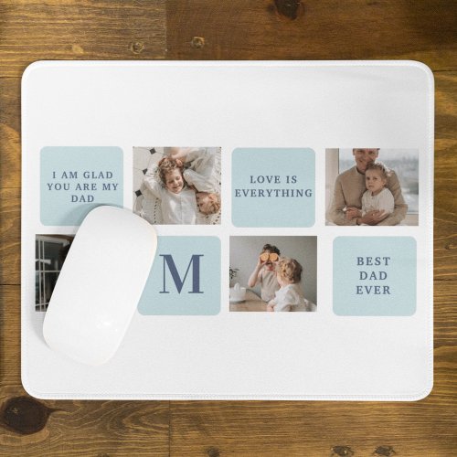 Modern Collage Photos Blue Best Fathers Gift Mouse Pad